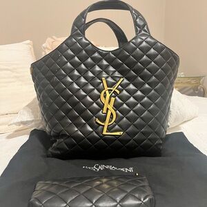 Black Quilted Tote with Gold Logo inspired